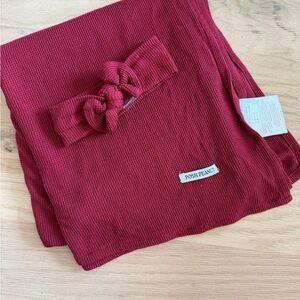Posh Peanut Deep Crimson Ribbed swaddle blanket & matching head wrap